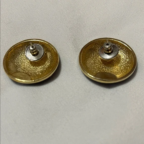 Round Purple Stud Earrings with Gold and Black Rim - Picture 6 of 8